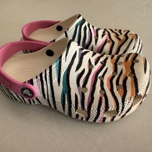 Multicolored Zebra Crocs